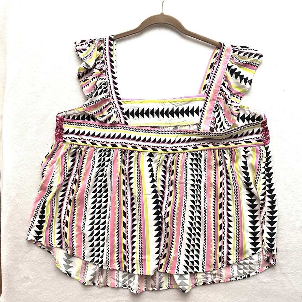 Savanna Jane 1X Embroidered Pink Tank Top Floral Bohemian Geometric Rayon - Picture 10 of 10